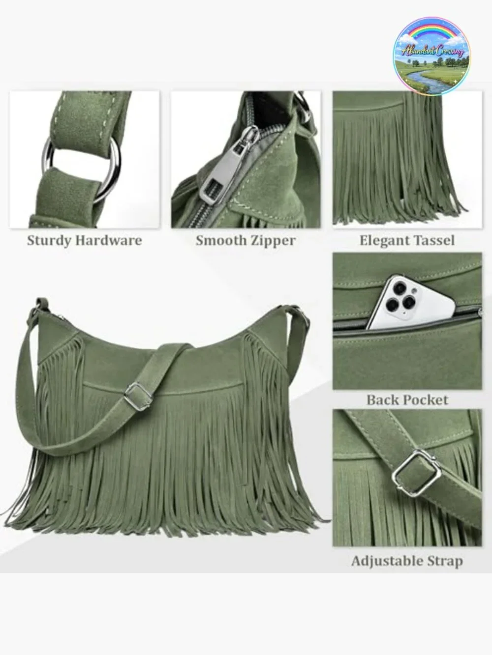 Vintage Suede Fringe Hobo Bag Crossbody Tassel Shoulder Purse
